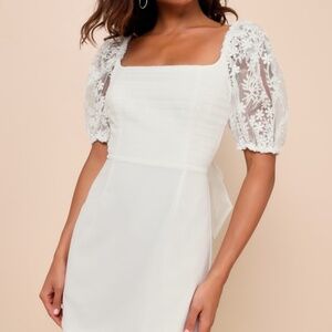 Lulus Charming Potential White Organza Backless Puff Sleeve Mini Dress - Size M